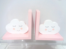 Pink and White Wooden Bookends Daydreams Cloud Design