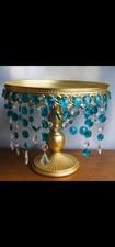 Set of 3 Hand-Embellished Turquoise Gold Crystal Cake Stands (Smal/Medium/Large)