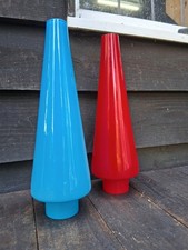 2 Unusual Cased Glass mid century Conical Light Shades Red & Blue FREE P&P 