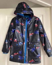 Boy’s Joules Skipper Navy Beasts rubberised outer Raincoat-10 Yrs -fleece inside