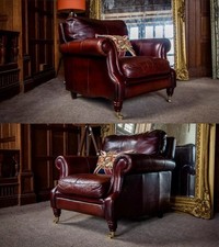 PAIR JOHN LEWIS VICTORIAN STYLE ANTIQUE CONKER LEATHER CHESTERFIELD CLUB CHAIRS
