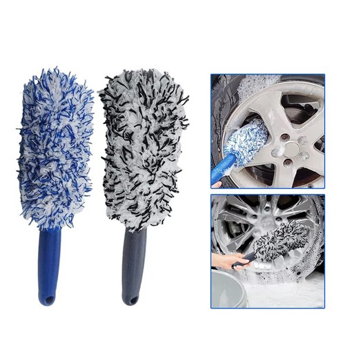 Car wheel cleaning - car, brush