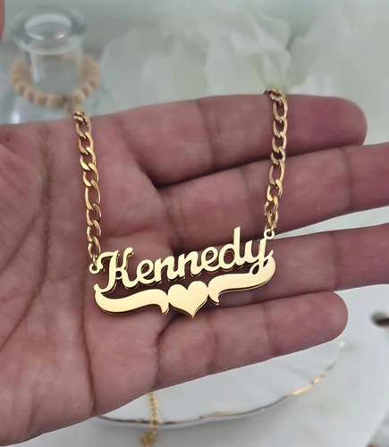 Gold name plate necklace - plate,