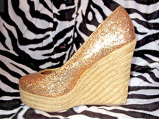 NEW - GOLD GLITTERY WEDGE PLATFORM SHOES - ROCK CHICK, RETRO, Y2K