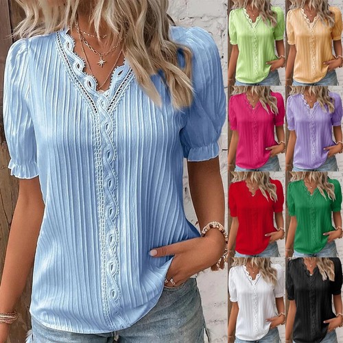 Ladies lace neck casual - lace, v-neck