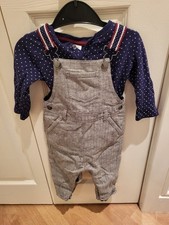 Mini Club Baby Cotton Boys Dungarees and baby grow set, Size 6-9 months