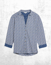 Women’s White Stuff Jersey Shirt Cotton Long Sleeve Blue Printed Anne Cotton