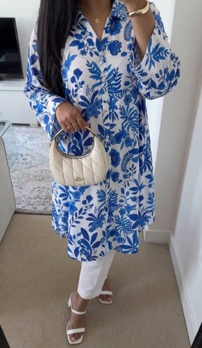 Khaadi blue floral kurta - floral,