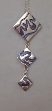 Malcolm Gray Ortak Scottish Sterling Silver & Enamel Pendant + Chain.