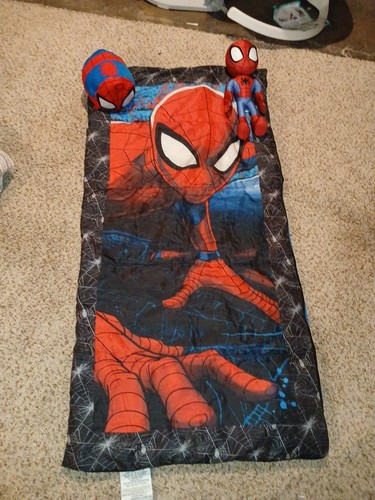 Spiderman sleeping bag pre - sleeping,
