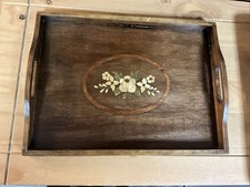 Vintage Inlaid Wood Serving Tray Wall Decor Floral Design Z1