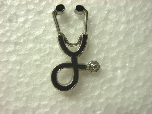 Stethoscope pin badge silver - stethoscope,
