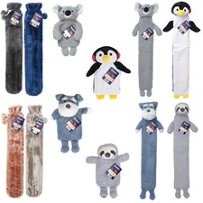 Long Hot Water Bottle 1L or 2L With Faux Fur Removable Fluffy Cover Extra Long