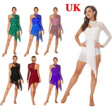 Womens Lyrical Latin Dance Dress Asymmetric Skirted Leotard Contemporary Costume
