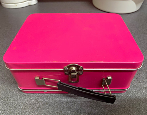Pink silver metal lunch box - pink,