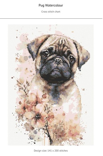 Printed fawn pug - , watercolour