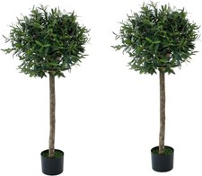 GreenBrokers Artificial Olive Topiary Faux Trees Real Wood Trunk (Set of 2)