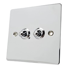 2 Gang Polished Chrome Toggle Light Switch Flat Plate Volex 2 Gang Dolly Switch