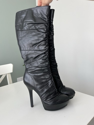 Platform black leather ruched - black,
