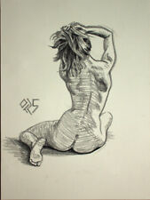Original Female Charcoal on paper life Drawing nude Girl woman artwork realism