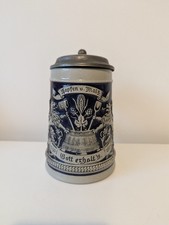 Vintage Gerz Cobalt Blue Lidded Stein Beer Tankard German
