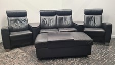 Stressless Black Cinema Suite 4 Seater Full Leather Sofa and Ottoman 150424