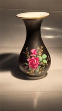 Rosenthal porcelain small  vase Black with pink Roses 15 cm tall