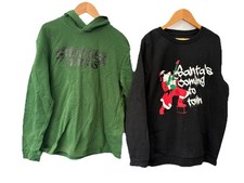X2 Boys Jumpers Christmas Themed Black Primark H&M Green Hooded 12/13 Years