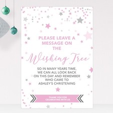 Wishing Tree Sign for Christening Birthday Baptism in Blue, Pink or Green (ST10)