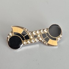 Vintage Pierre Bex Art Deco Enamel Brooch Trombone Clasp Yellow Black Unsigned