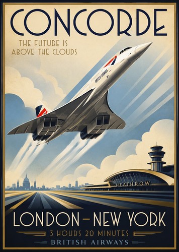 Concorde art deco poster - concorde,