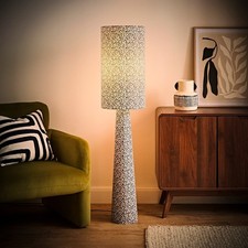 Leopard Print Fabric Midi Floor Lamp Drum Lampshade Living Room Bedroom Light