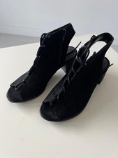 Womens Shoes Black Suede Size 5 New look Zip Up Open Toe Lace Up