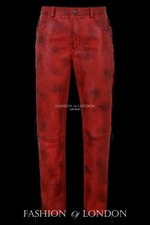 Men's Leather Biker Trouser LACED JEANS STYLE' Dirty Red Napa Pants 00126