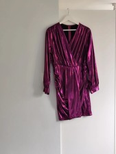 Multiple Sizes Dazzling Metallic Magenta Mini Wrap Dress