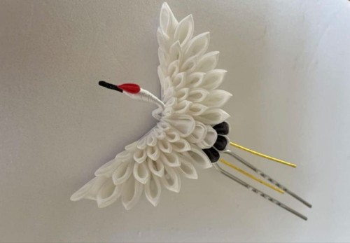 Crane kanzashi hair ornament - hair,