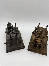 2x Antique Indian Folk Art Oxen Bullock Cart Metal Models