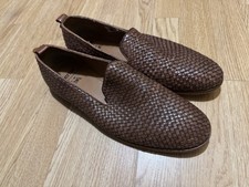 Bertie Men’s Woven Loafers Slip On Shoes Brown Leather