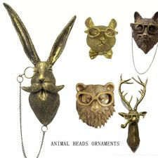 Animal Head Wall Mounted Resin Decor Ornament Hanging Sculpture Rabbit Deer Bear