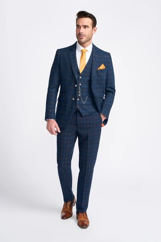 Men check tweed suit navy - check,