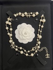 Timeless Classic Authentic Chanel Gold Tone CC Long Pearl Necklace