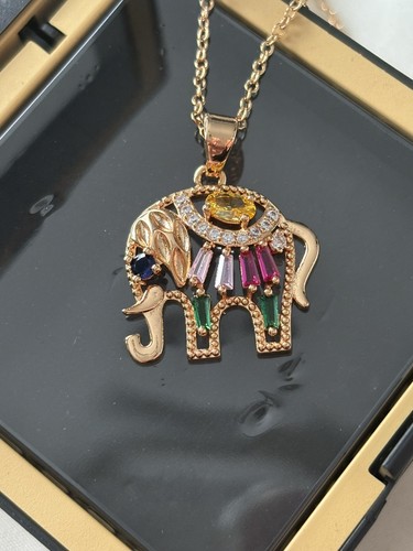 Copper gold elephant necklace - gold,
