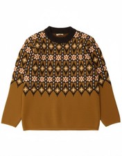 JANUS Mens Crew Neck Jumper Sweater Medium Yellow Fair Isle Wool CY07