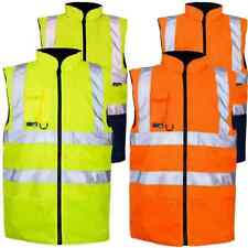 Hi Vis Visibility Reversible  Heavy Fleece Lined Body warm Duty Gilet Waistcoat