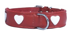 Red Leather Dog Collar White