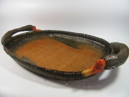 Vintage wicker rattan tray - wicker,