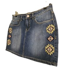 FatFace Denim Midi Skirt - Soft Cotton Mini Designer Aztec Stitch UK W 33" L 14"