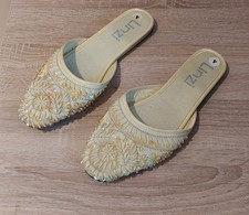Yellow Khussa Mohjree Beaded Floral  Indian Women's Shoes Size 4 Linzi Brand New