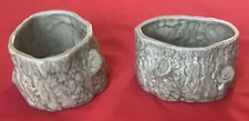 2 x Pottery Posy Vases / Troughs, Tree stumps, green, approx. 11 x 9 x 5.5 cm