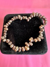 Brown Dyed Freshwater Pearl Stretch Bracelet – Irregular Pearls – Boho Style